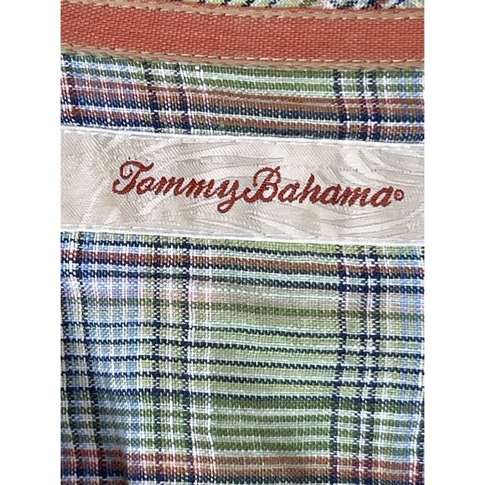 Tommy Bahama Button Up XL Green Plaid 100% Linen Short Sleeve - Picture 7 of 11